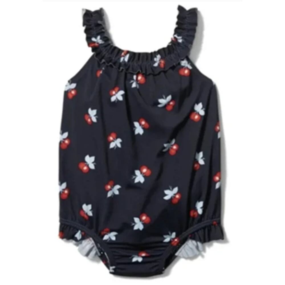 Janie and Jack Navy Merchant Marine Baby Cherry Ruffle Swimsuit Size 12-18 Mos
